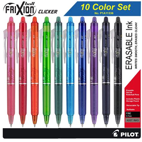 Pilot Frixion Clicker Retractable Erasable Gel Ink Pens Color Set