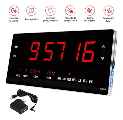 Reloj Digital De Pared Led Electronic Con 8 Alarmas 48 Cm Meses Sin