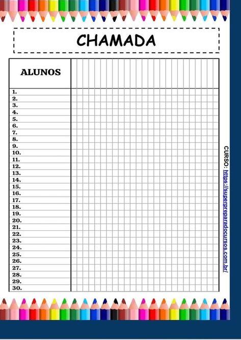 Modelo De Lista De Chamada - Lista De Chamada Para Imprimir