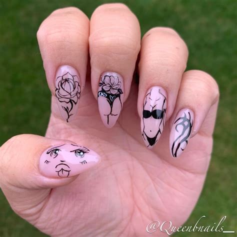 Nude Pink With Sexy Tattoos Designs Nail Art K Fashion