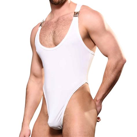 Andrew Christian Almost Naked Buckle Thong Bodysuit White Inderwear