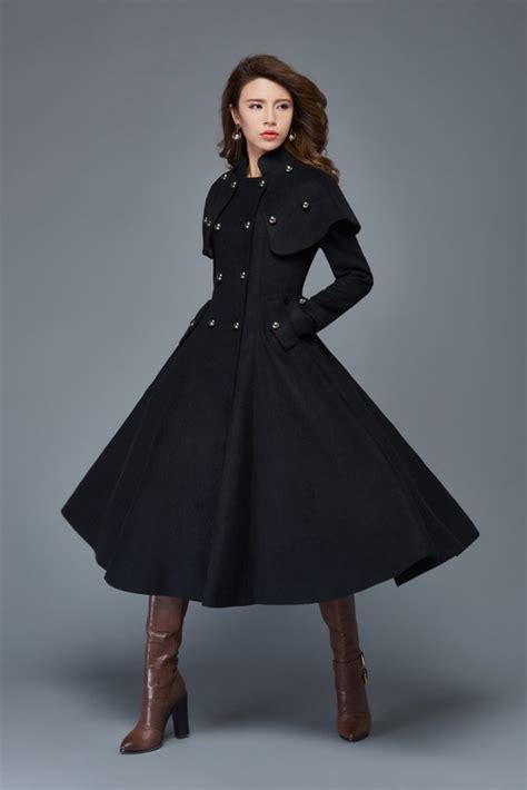 Wool Princess Coat Long Fit And Flare Double Breasted Tailored