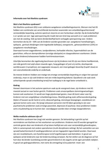 PDF Informatie Over Het Kleefstra Syndroom Wat Is Het Moeilijk