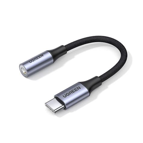 Переходник UGREEN AV161 80154 USB C to 3 5mm M F Cable Aluminum Shell