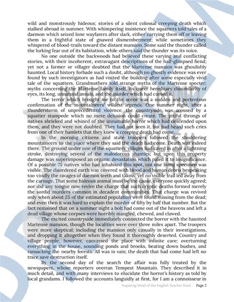 "The Lurking Fear" by H.P. Lovecraft Vocabulary Games for High School