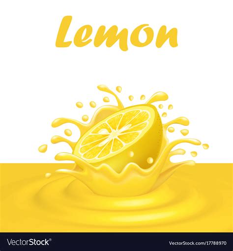 A Splash Of Juice From Falling Lemon And Drops Vector Image