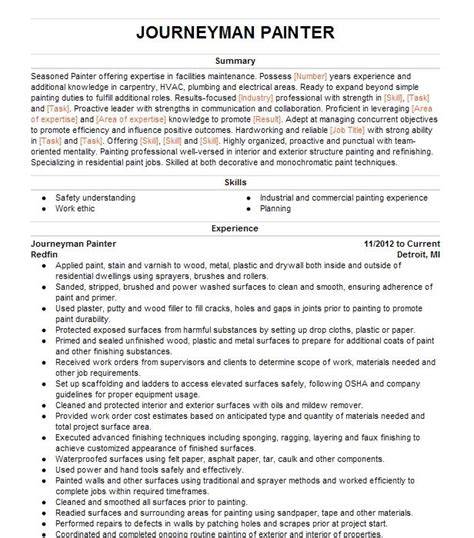 Journeyman Painter Resume Example