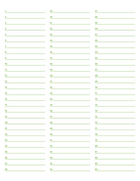 Printable 3 Column Numbered Green Lined Paper Wide Ruled For Letter Paper