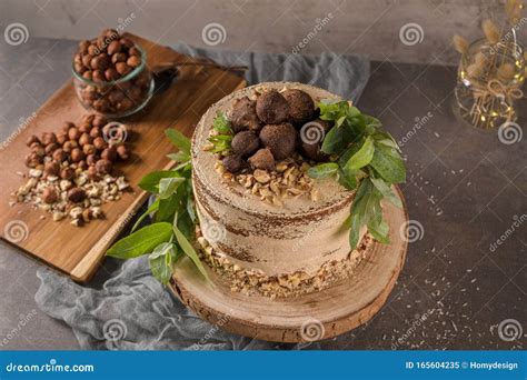 Delicious Naked Coffee And Hazelnuts Cake Stock Image Image Of Delicious Naked
