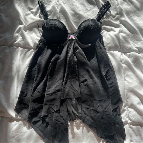 Black Lace Lingerie Top With Flower Detail Depop