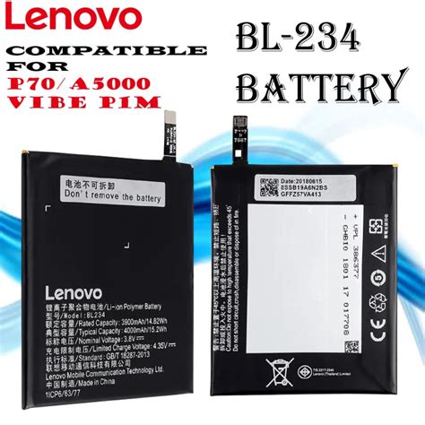 BL234 Battery 3900 MAh For Lenovo P70 Vibe P1M A5000 Dual Original