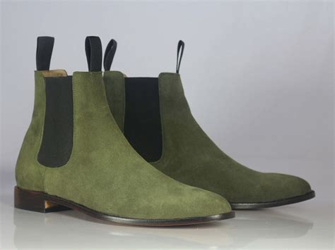 Handmade Men's Green Suede Ankle High Chelsea boots, Men Designer Form ...