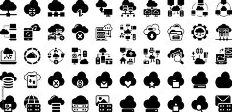 Data Icon Set Isolated Silhouette Solid Icons With Technology Computer