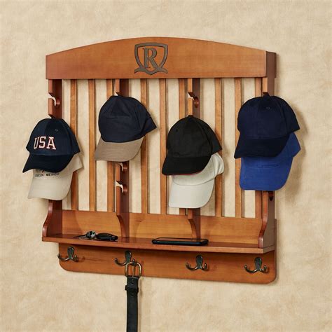 Horizontal Windsor Oak Deluxe Monogrammed Wood Cap Display Wall Rack