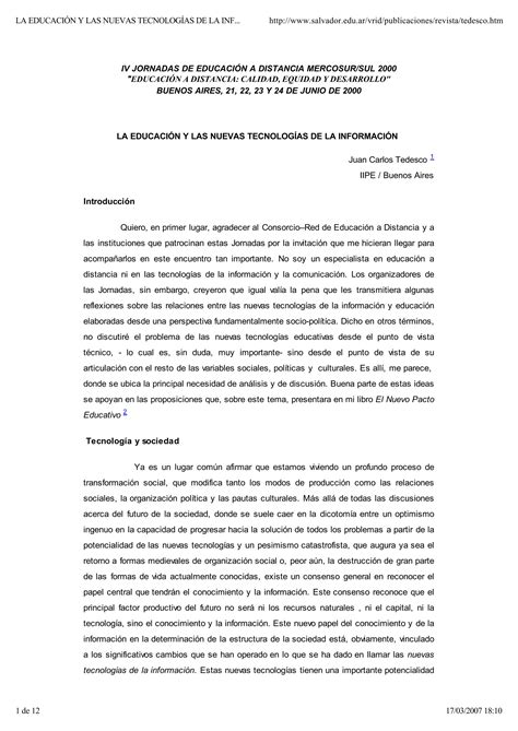 Juan Carlos Tedesco Nuevos Desafios De La Educacion Y Tic | PDF