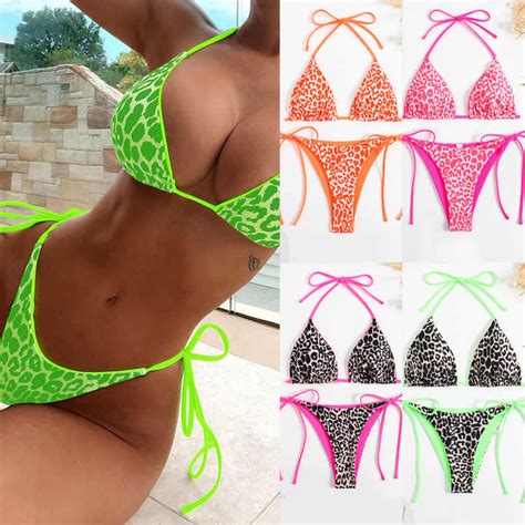 Sexy Leopard Micro Bikini Women Swimsuit Female Swimwear Thong Bikinis Set Brazilian Halter
