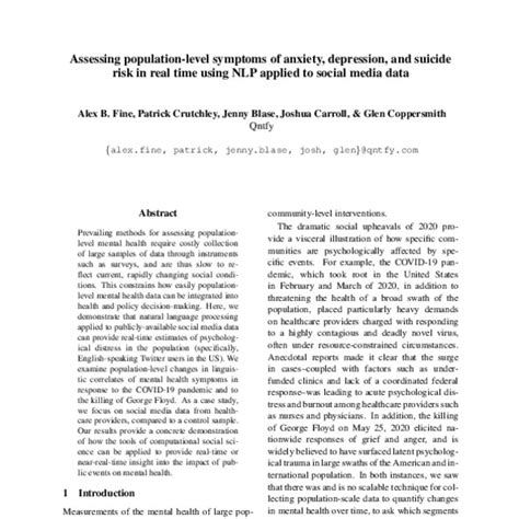 assessing population level symptoms  anxiety depression  suicide
