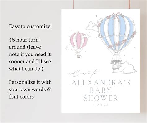 Hot Air Balloon Baby Shower Welcome Sign Up Up And Away Baby Shower Theme Welcome Poster