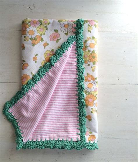 Funky Vintage Floral And Flannel Baby Blanket With Green Etsy