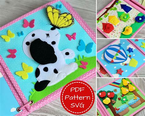 6 Pages Baby Book Pattern 8x8 Pdf And Svg Quiet Book Pattern Diy Busy