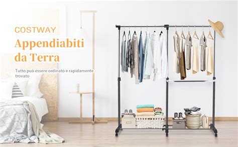 Costway Stand Appendiabiti Attaccapanni Da Terra Porta Abiti Con Ruote