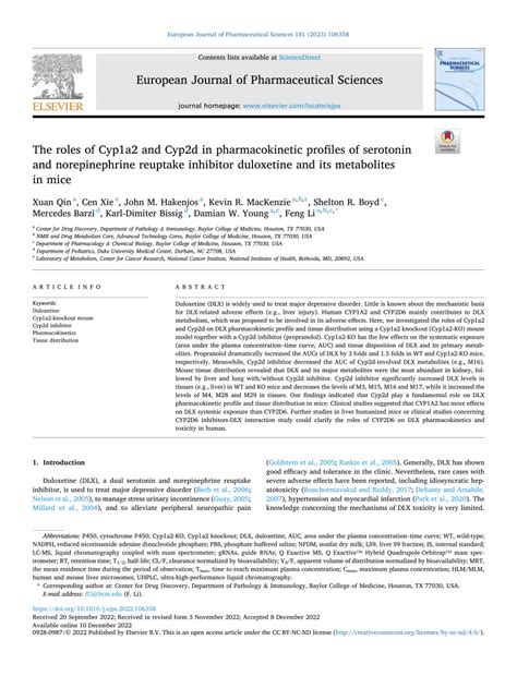 (PDF) The roles of Cyp1a2 and Cyp2d in pharmacokinetic profiles of ...