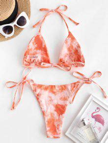 ZAFUL Tie Dye Ribbed Halter String Bikini Swimwear In ORANGE ZAFUL 2025