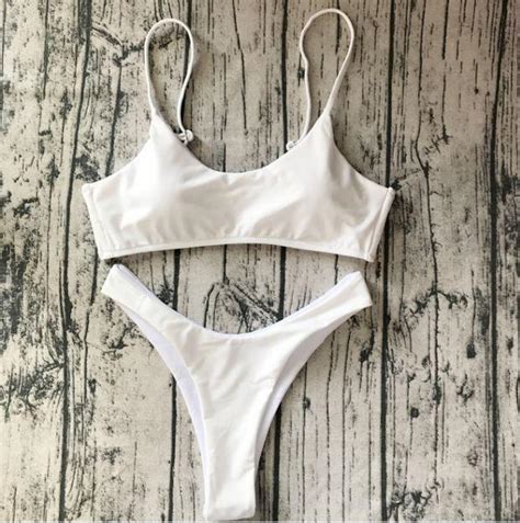 Sexy Solid Color Strap Swimwear Bikini Set On Luulla