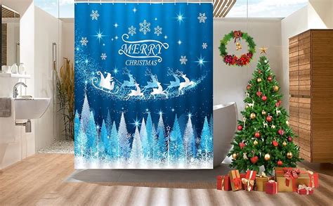 Amazon Nydszne Winter Holiday Shower Curtain Blue Xmas Tree Pine