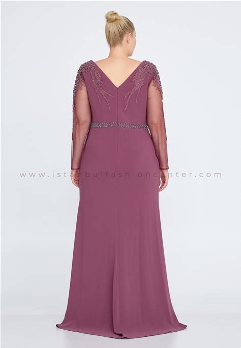 ERŞE BREEZE Long Sleeve Maxi Crepe Column Plus Size Purple Wedding