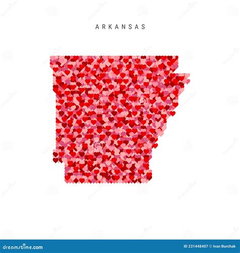 Amo Arkansas. Mapa Vectorial De Patrones De Corazones Rojos De Arkansas