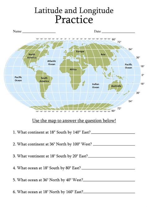 World map latitude and longitude worksheet