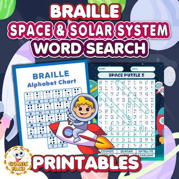 Braille Printed Not Raised Space And Solar System Word Search Puzzles