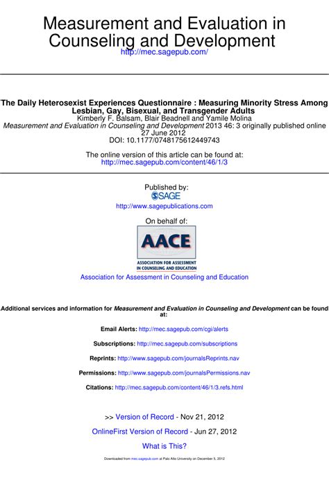 PDF The Daily Heterosexist Experiences Questionnaire Measuring Minority Stress Among Lesbian