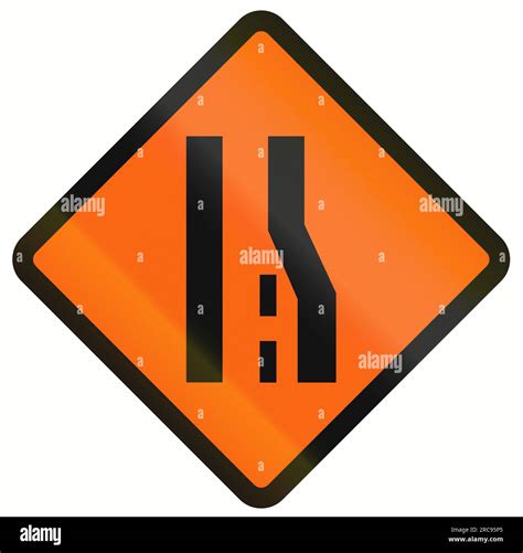 Indonesian Temporary Road Warning Sign Right Lane Ends Or Road Narrows