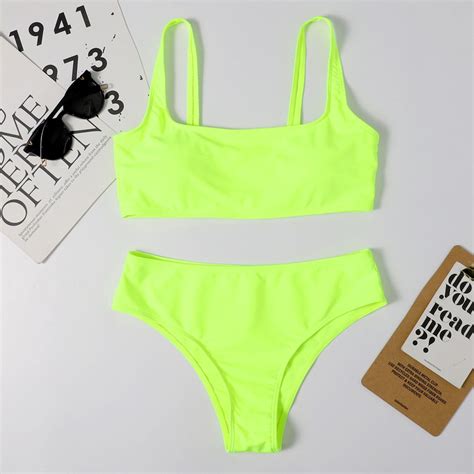 Bonixoom Women Striped Push Up High Cut Hight Waist Bikini Set Two