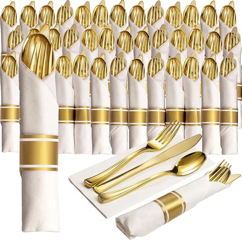 amazoncom prestee pre rolled gold plastic silverware pc set