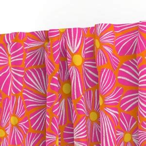Hot Pink Floral Curtain Panel Retro Flowers By Sandra Hutter Designs Maximalist Bold Vibrant