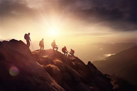 Premium Photo A Team Of Climbers Work Together To Scale A Mountain