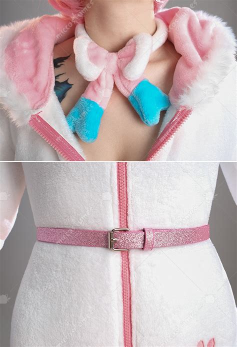 Sylveon Derivative Sexy Fluffy Hooded Bodysuit Halloween Deep V Kawaii One Piece Lingerie