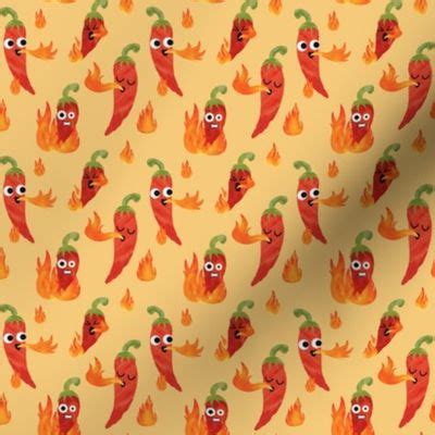 Kawaii Hot Chili Peppers On Fire Fabric Spoonflower