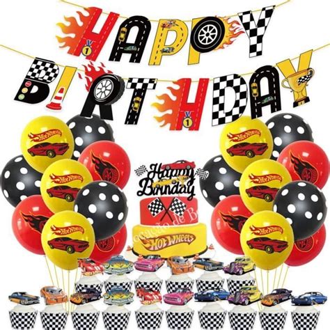 Fournitures De Fête D Anniversaire Hot Wheels Avec Bannière Décoration De Gâteau Ballons Pour