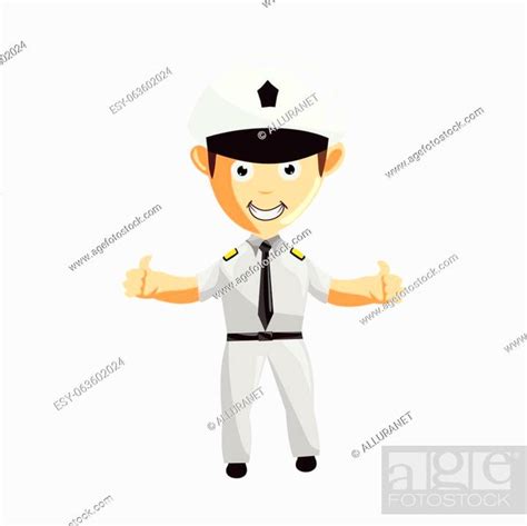 Airplane Pilot Thumb Up Cartoon Character Aircraft Captain In Uniform