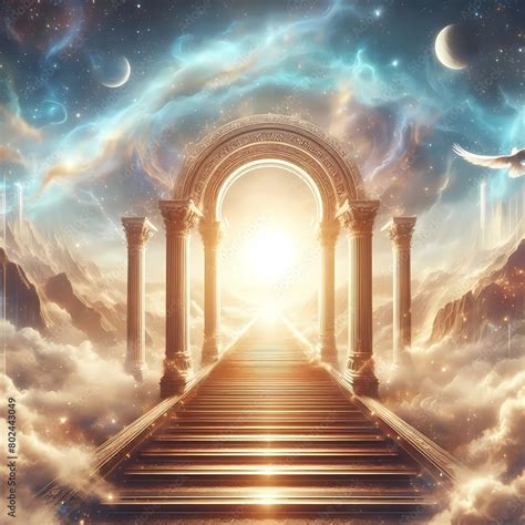 Heavens Gate To Heaven End Of Life Stairway To Heaven Religious Background Illustration Stock