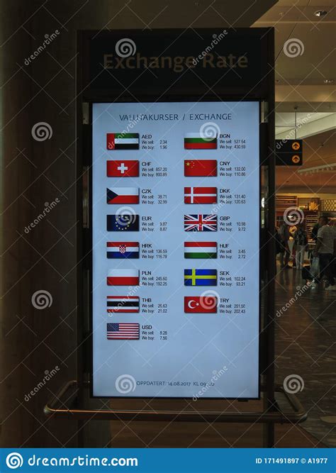 Foreign Exchange Rate Screen at the Airport in Oslo Editorial