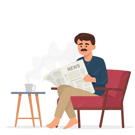 Premium Vector Father Reads Newspaper And Drink Coffee