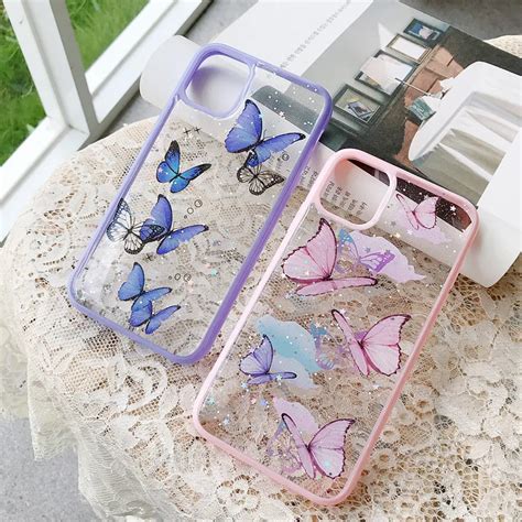 Cute Laser Purple Butterfly Phone Case For Iphone 11 Pro Max Se 2 2020 Xr X Xs Max 7 8 Plus