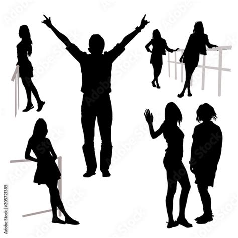 Vector 7 Silhouettes Of People Of Different Sex In Full Growth Group Of