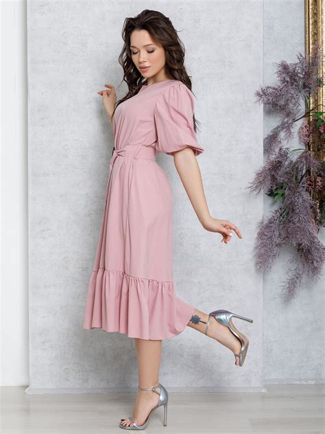 Розовое расклешенное платье с рукавами-фонариками 76986 за 572 грн ...