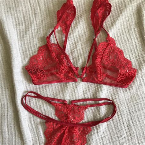 Plt Red Lace Lingerie Set M Depop